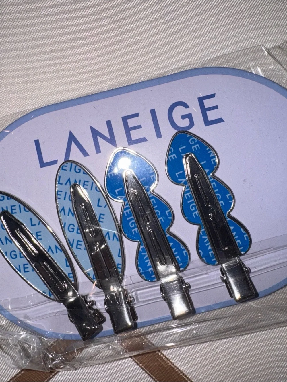 LANEIGE Light Blue and Silver Makeup Hair Clips - Pack of 5